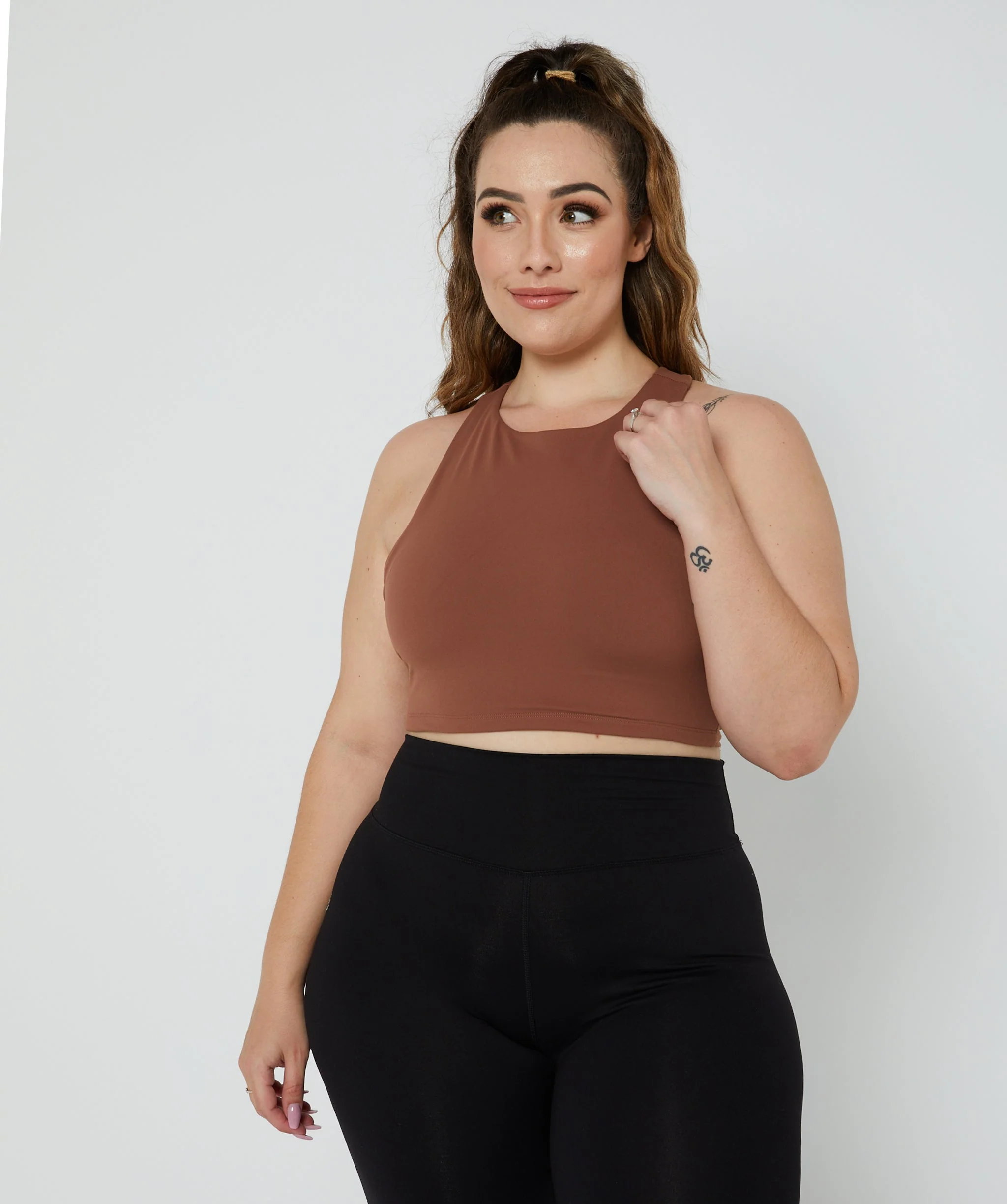 Force T-Back Sports Bra (Mocha) by OneMoreRep